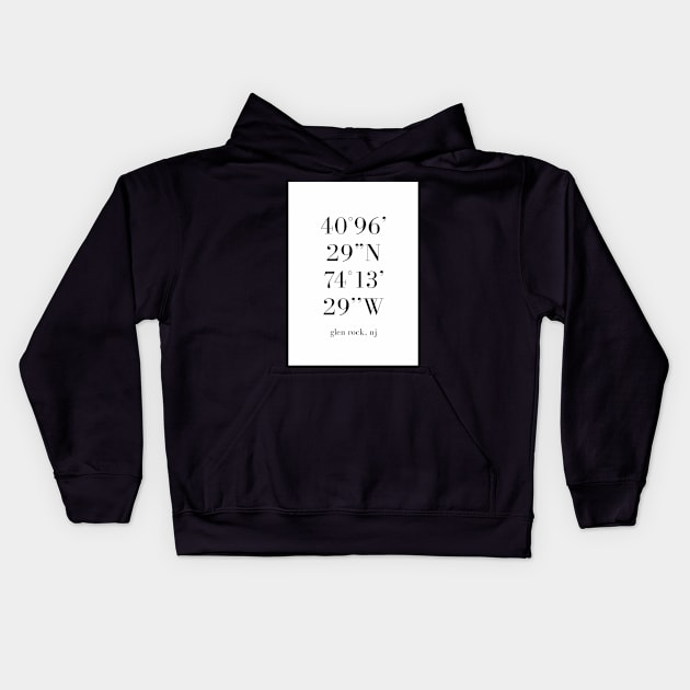 Glen Rock New Jersey Longitude and Latitude Kids Hoodie by Claireandrewss